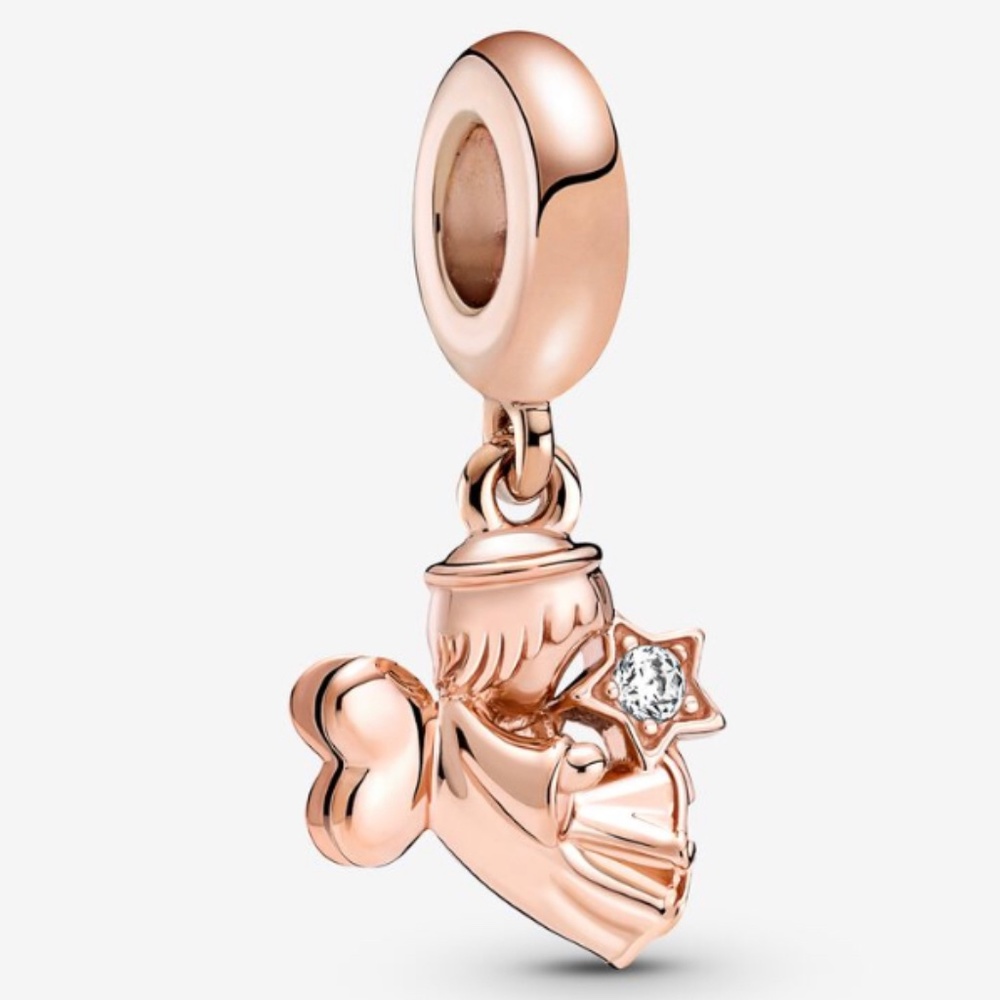 Pandora Heart Winged Angel Dangle Charm—Rose Gold